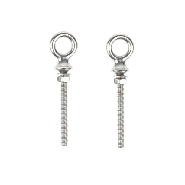 2Pcs M10 100mm Marine Stainless Steel Long Lifting Eye Bolt With Washer &Nut